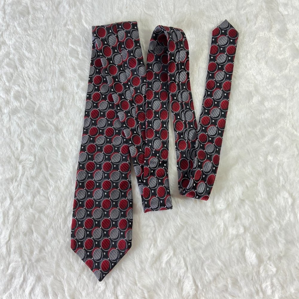 Concepts By Claiborne Handmade Necktie Blk Red Geometric 100% SILK Elegant Tie